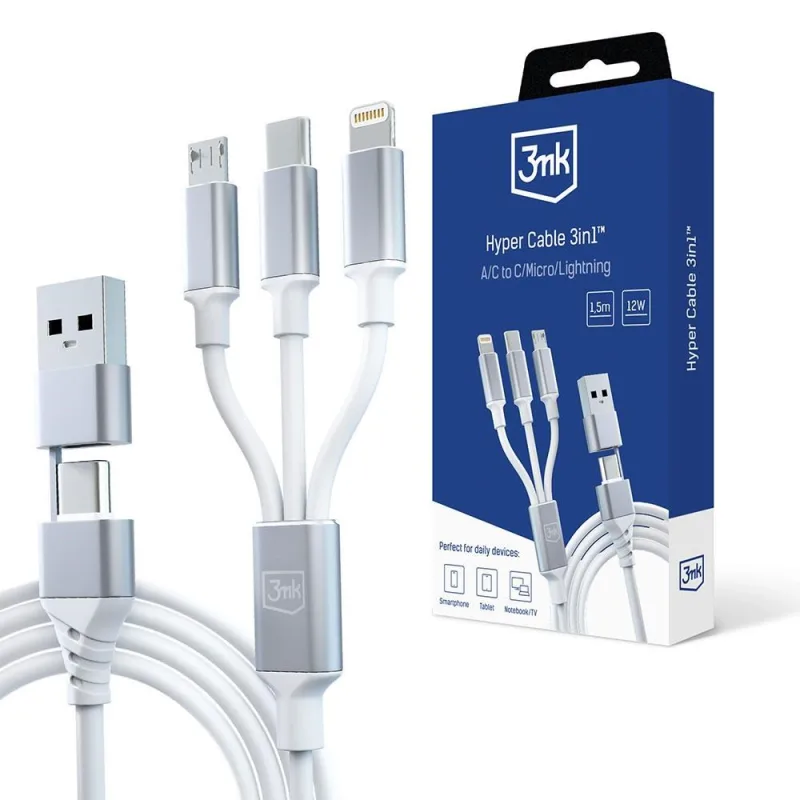 3mk nabíjecí kabel - Hyper Cable 3in1 A/ C to C/ Micro/ Lightning 1.5m, …