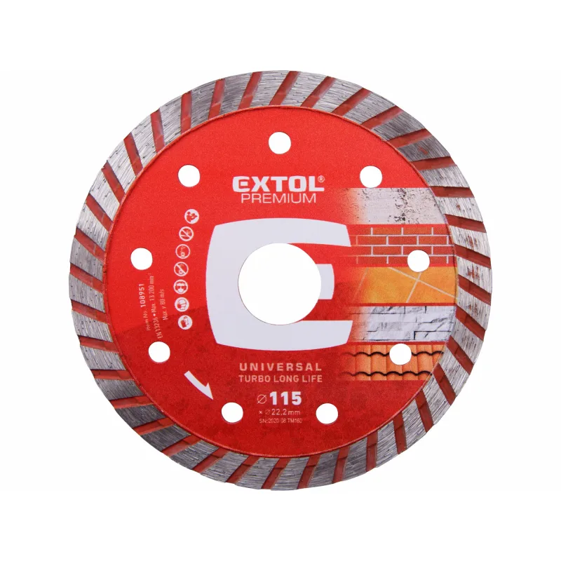 Diamantový rezný kotúč Turbo Long Life, 115mm, EXTOL PREMIUM
