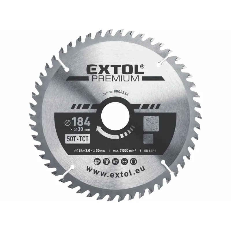 Kotúč pílový s SK plátkami, Ø184x3,2x30mm, 50z, EXTOL PREMIUM