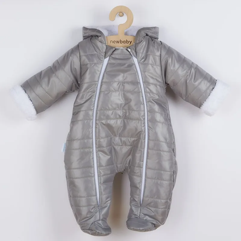 Zimná dojčenská kombinéza s kapucňou s uškami New Baby Pumi grey