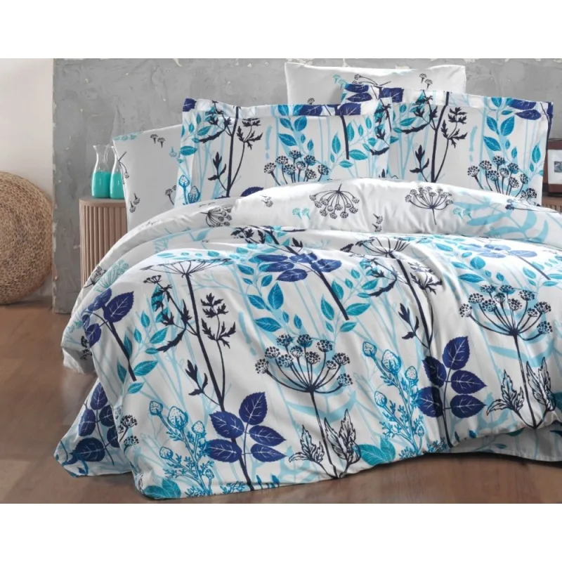 Brotex Obliečky Satén Garden Blue 140x220/70x90 cm