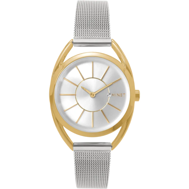 MINET Stříbrno-zlaté dámské hodinky MINET ICON BICOLOR MESH MWL5092