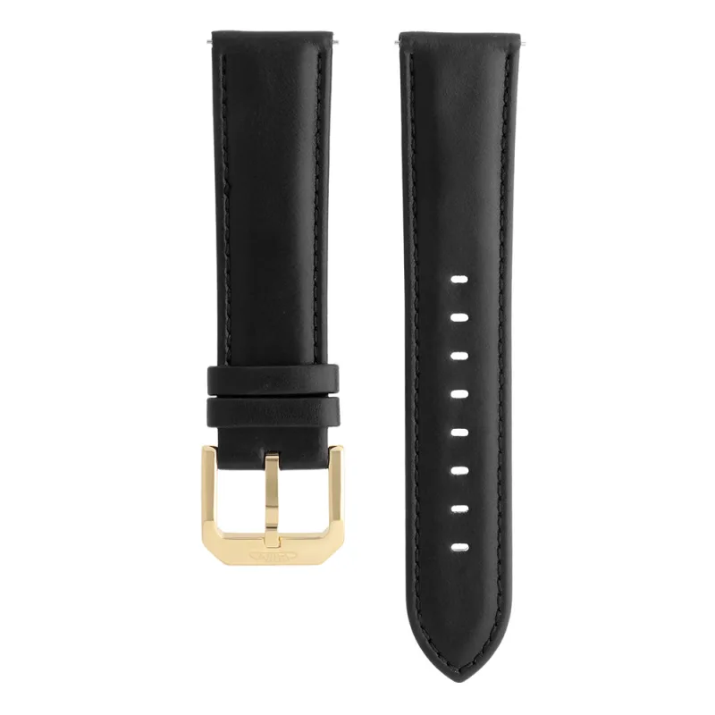 PRIM Kvalitní pánský kožený řemínek na hodinky RB.15888 (22 mm) - easy click - černý/zlatý