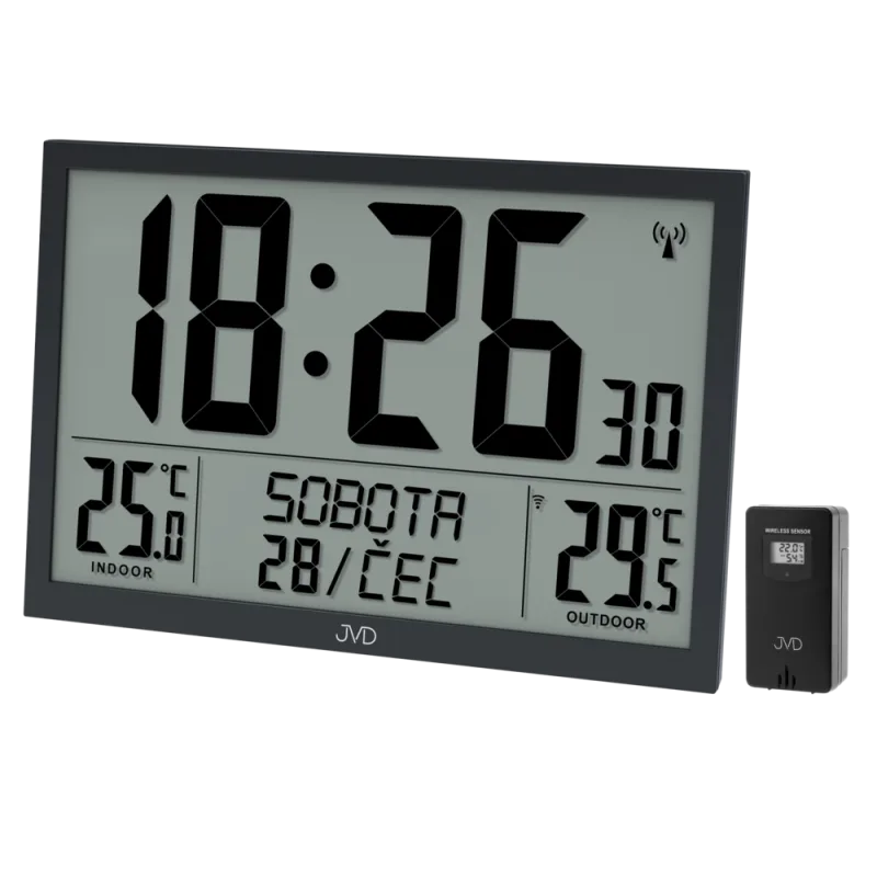 JVD Obrovské digitální černé rádiem řízené XL hodiny JVD RB9412.1