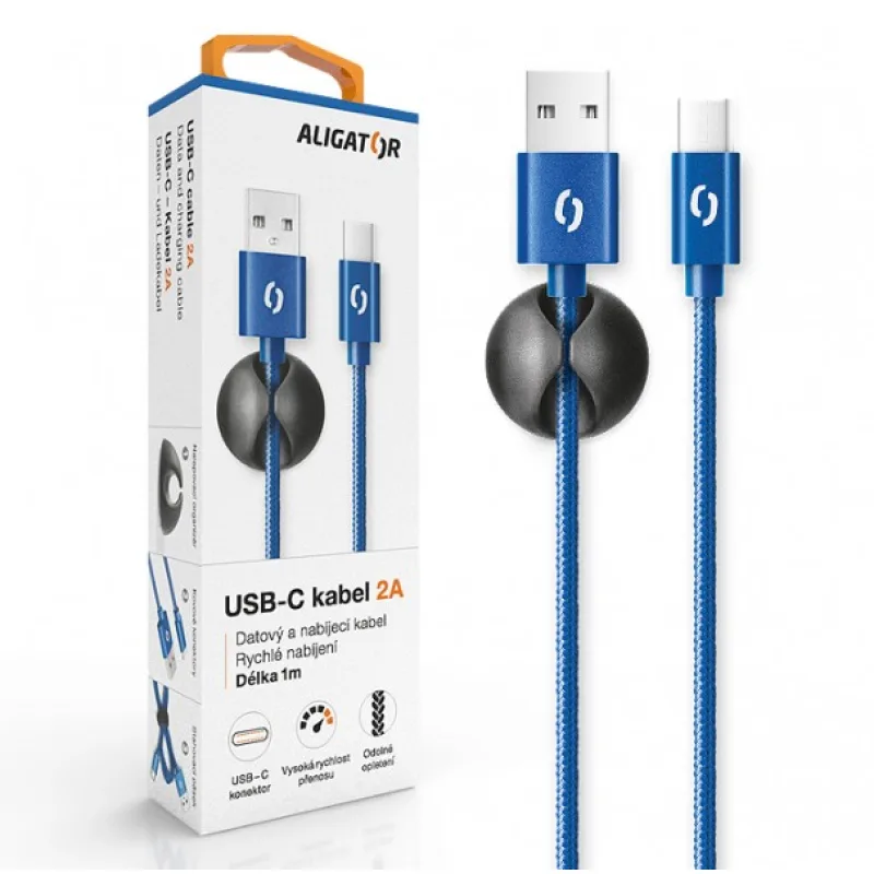 ALIGATOR PREMIUM Dátový kábel 2A, USB-C modrá DATKP15