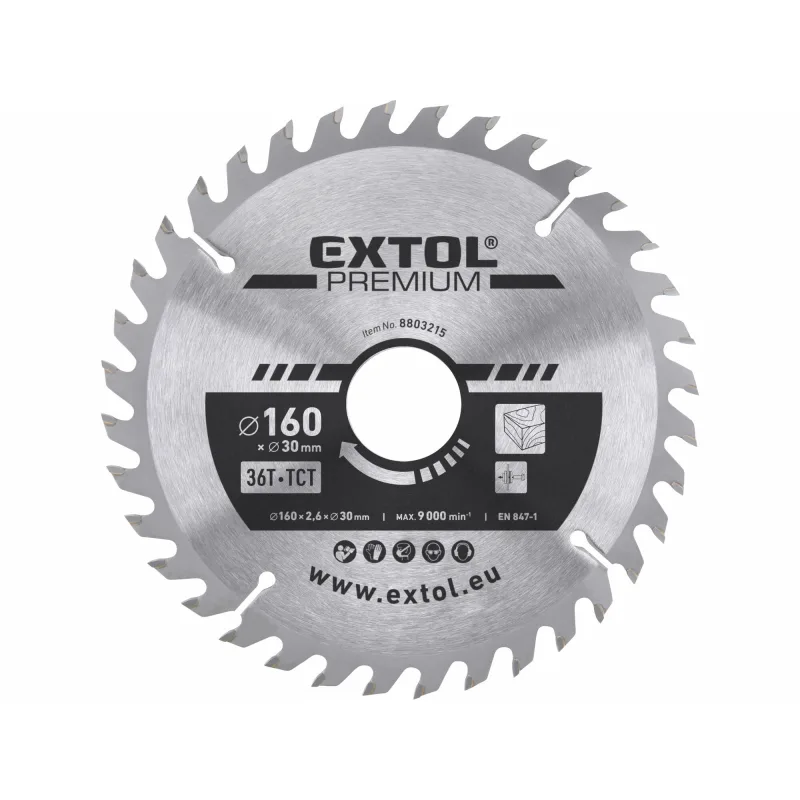 Kotúč pílový s SK plátkami, Ø160x2,8x30mm, 36z, EXTOL PREMIUM