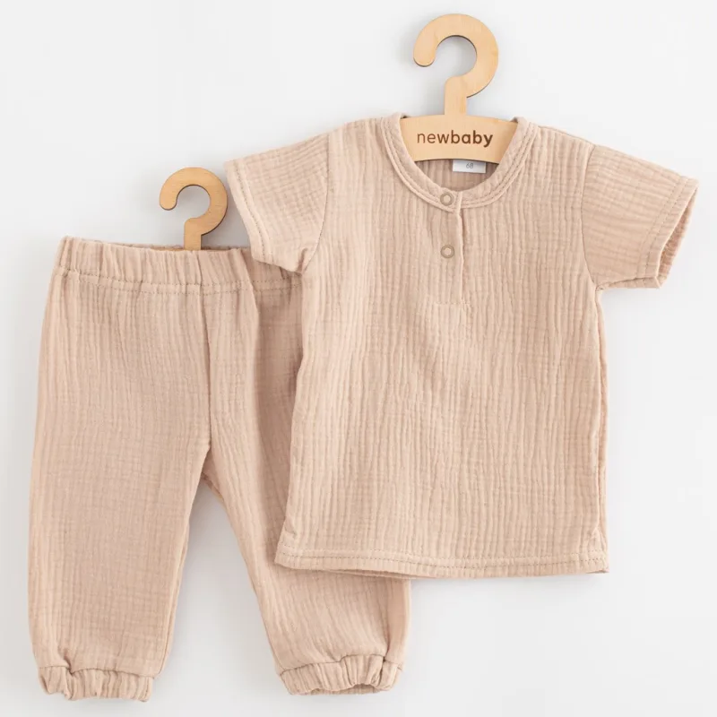 Kojenecká mušelínová súprava tričko a nohavice New Baby beige