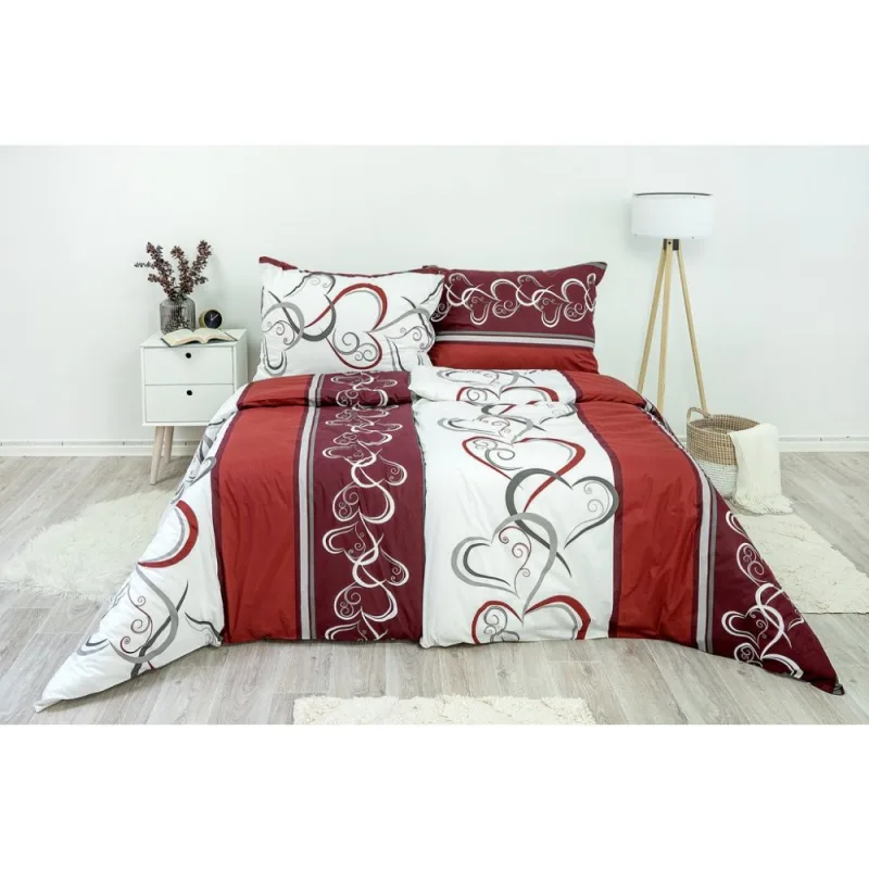 Luxusné obliečky Srdcia bordové 140x220/70x90 cm