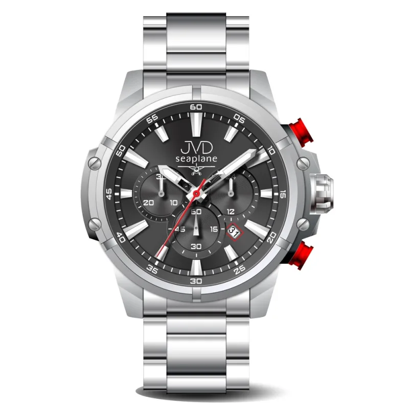 JVD Pánské stříbrné vodotěsné ocelové náramkové hodinky (chronograf) JVD JC635.3