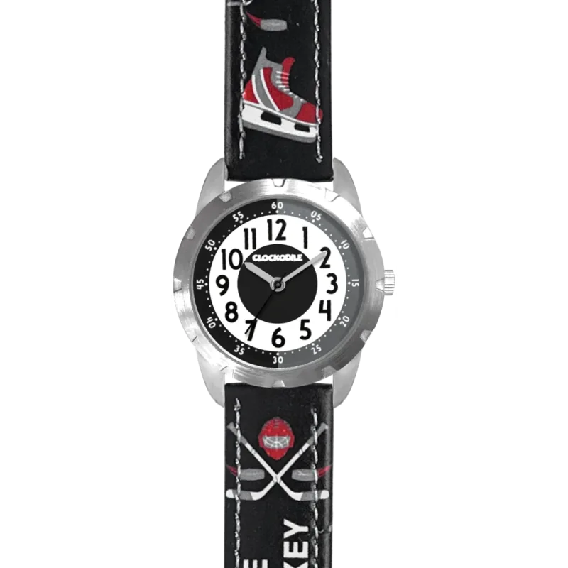 CLOCKODILE Dětské svítící černé chlapecké hodinky HOKEJ CWB0110