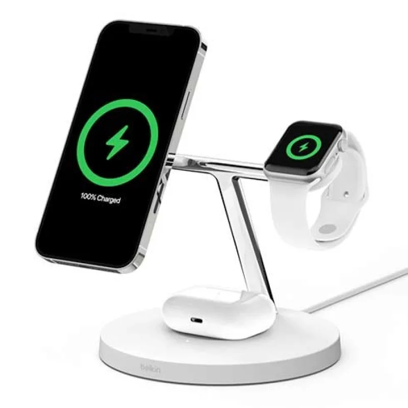 Belkin Boost Charge Pro 3-in-1 Wireless Charger with Magsafe 15W - White …