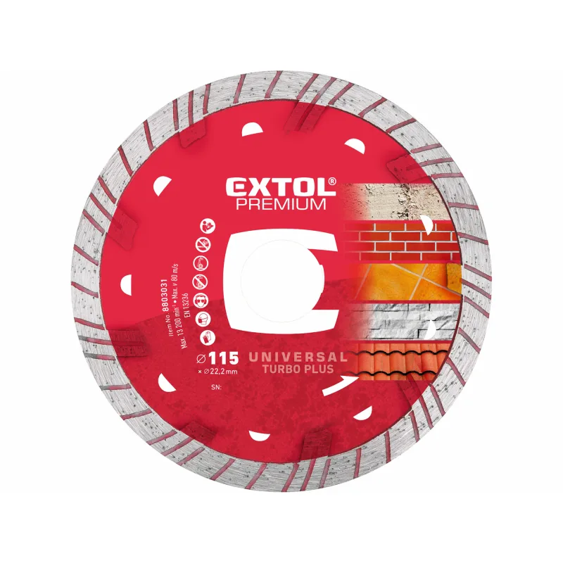 Diamantový rezný kotúč Turbo plus, Ø115mm, EXTOL PREMIUM