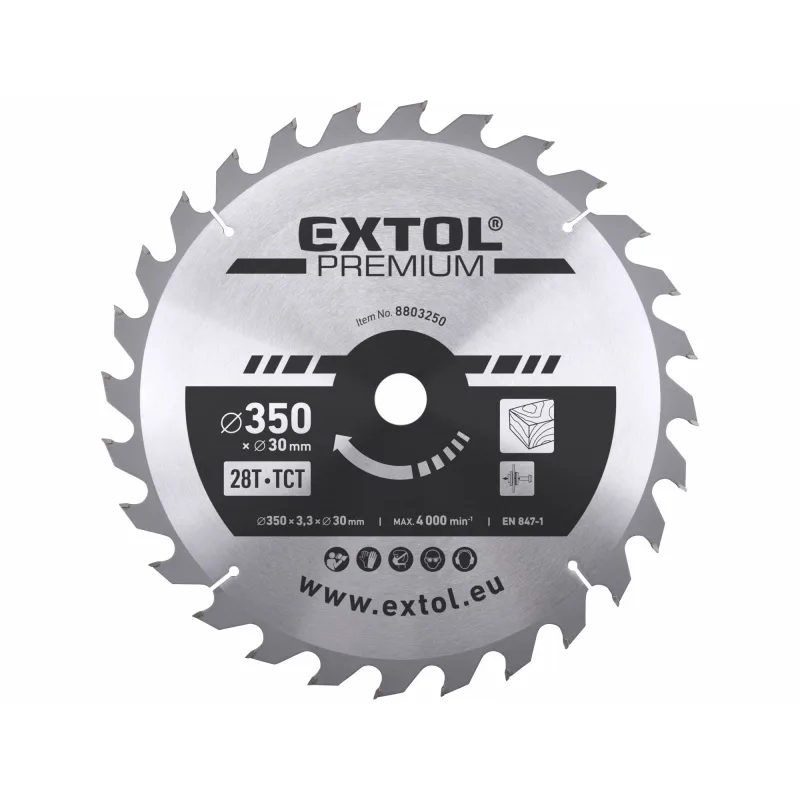Kotúč pílový s SK plátkami, Ø350x3,5x30mm, 28z, EXTOL PREMIUM