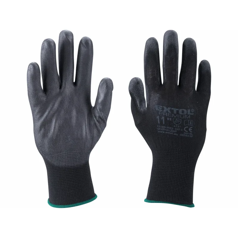 Rukavice z polyesteru polomáčané v PU, čierne, 8", EXTOL PREMIUM