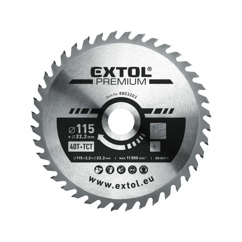 Kotúč pilový s SK plátkami, Ø115x2,6x22,2mm, 40z, EXTOL PREMIUM