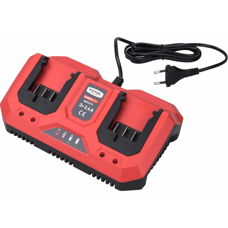 Nabíjačka akumulátorov Garden 20V/2x2,4A pre záhradné aku náradie, EXTOL PREMIUM