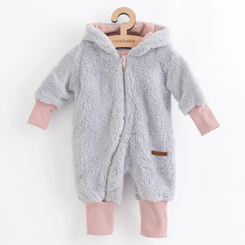 Luxusný detský zimný overal New Baby Teddy bear šedo ružový