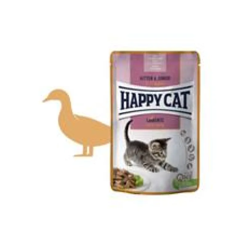Happy Cat MEAT IN SAUCE Kitten & Junior Land-Ente / Kachna 85 g