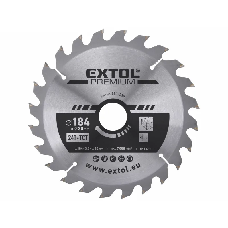 Kotúč pílový s SK plátkami, Ø184x3,2x30mm, 24z, EXTOL PREMIUM