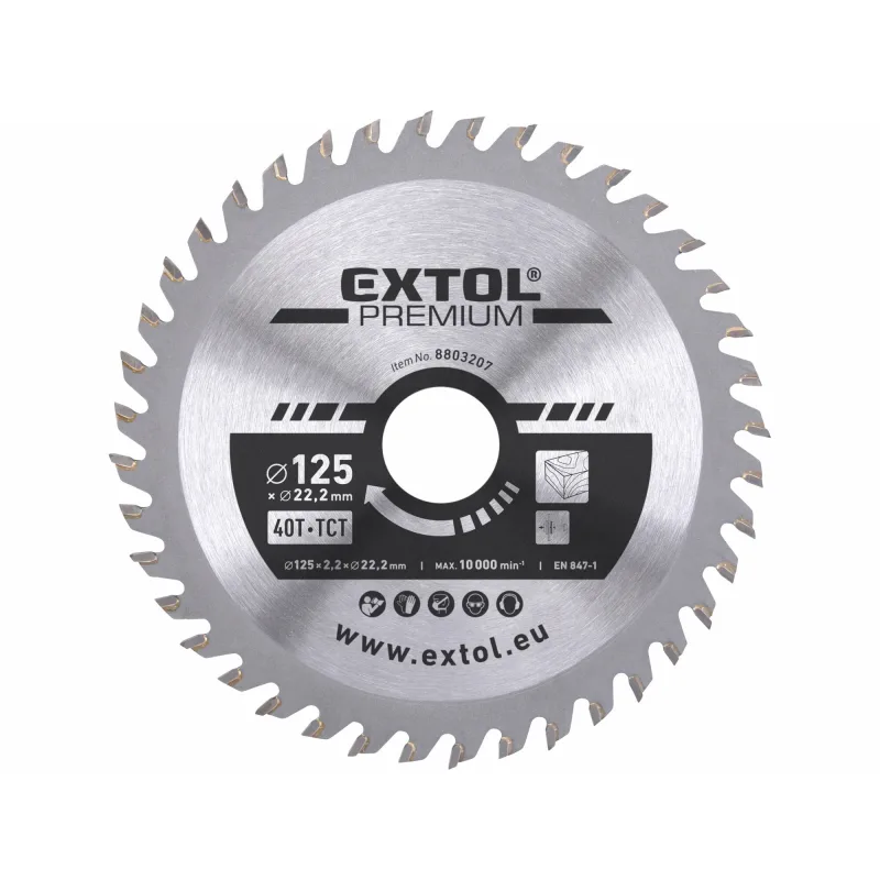 Kotúč pílový s SK plátkami, Ø125x2,6x22,2mm, 40z, EXTOL PREMIUM