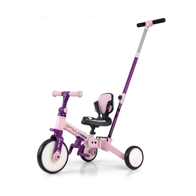 Detská trojkolka 5v1 Milly Mally Optimus Max s vodiacou tyčou pink