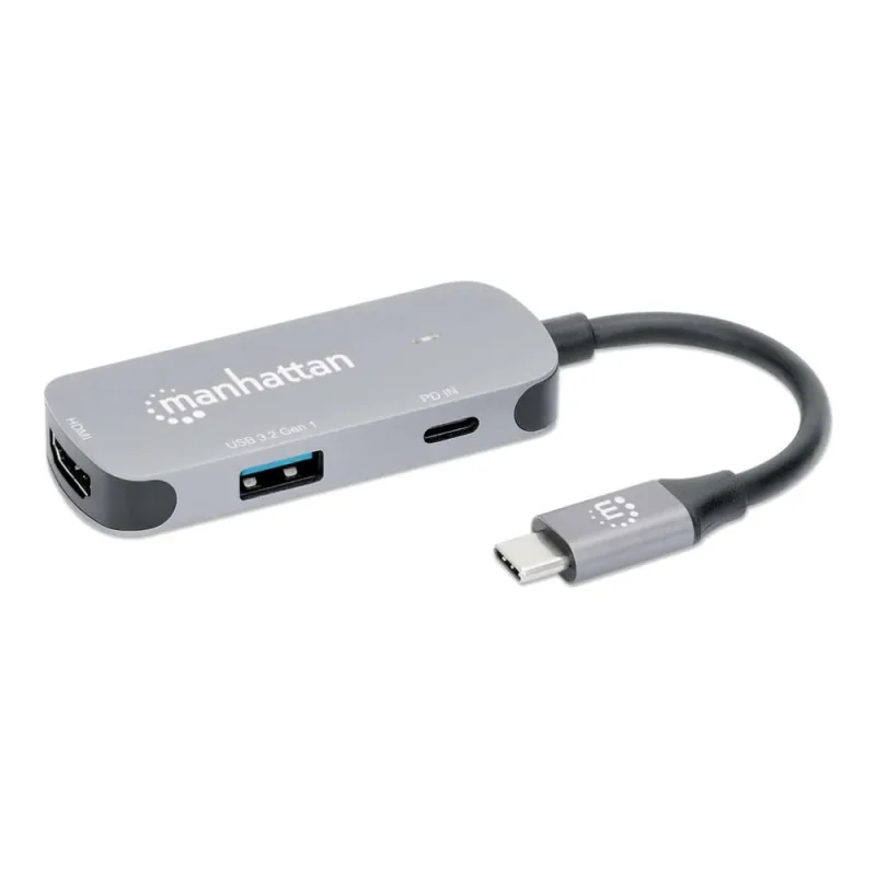 MANHATTAN Dokovací stanice USB-C 3v1, 1xHDMI, 1xUSB-C, 1xUSB, šedá…