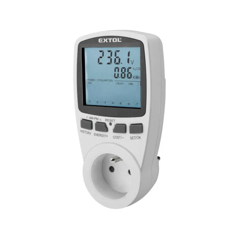 Merač príkonu a spotreby, max. 3680W, meranie: W/Wh/A/V/Hz, EXTOL PREMIUM