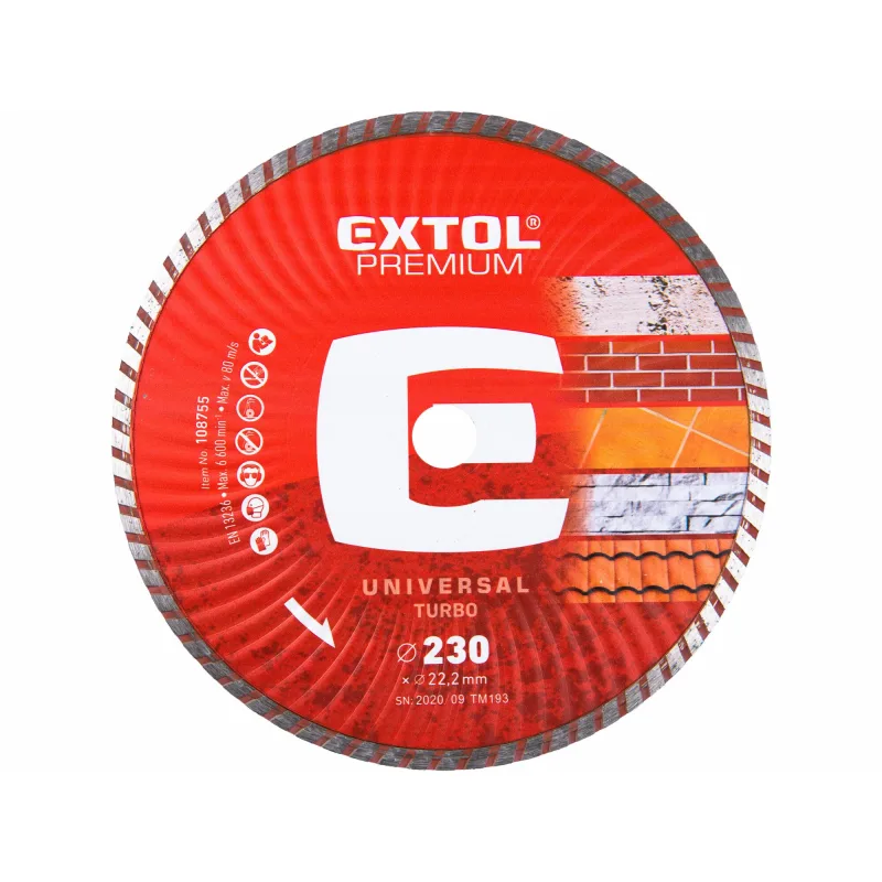 Diamantový rezný kotúč Turbo, 230mm, EXTOL PREMIUM