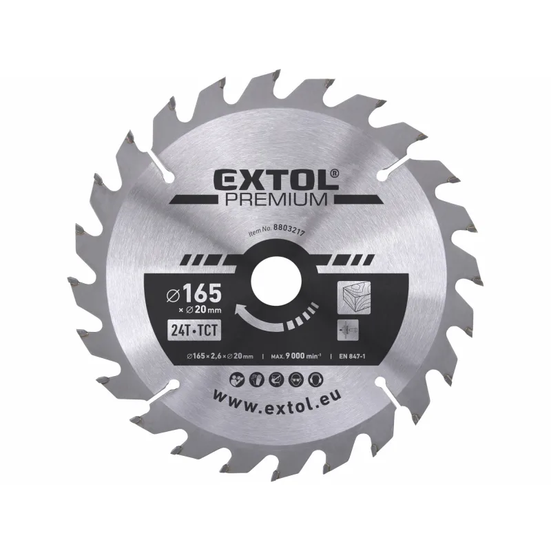 Kotúč pílový s SK plátkami, Ø165x2,8x20mm, 24z, EXTOL PREMIUM