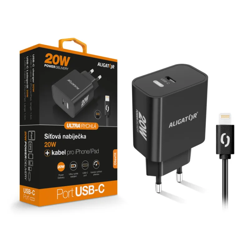 Múdra sieťová nabíjačka ALIGATOR Power Delivery 20W, USB-C kábel pre…