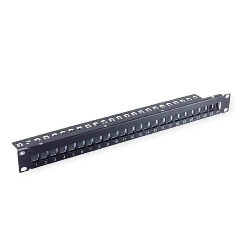 Patch panel 24port, 1U Keystone, čierny, tienený s uzemnením, celokovový…