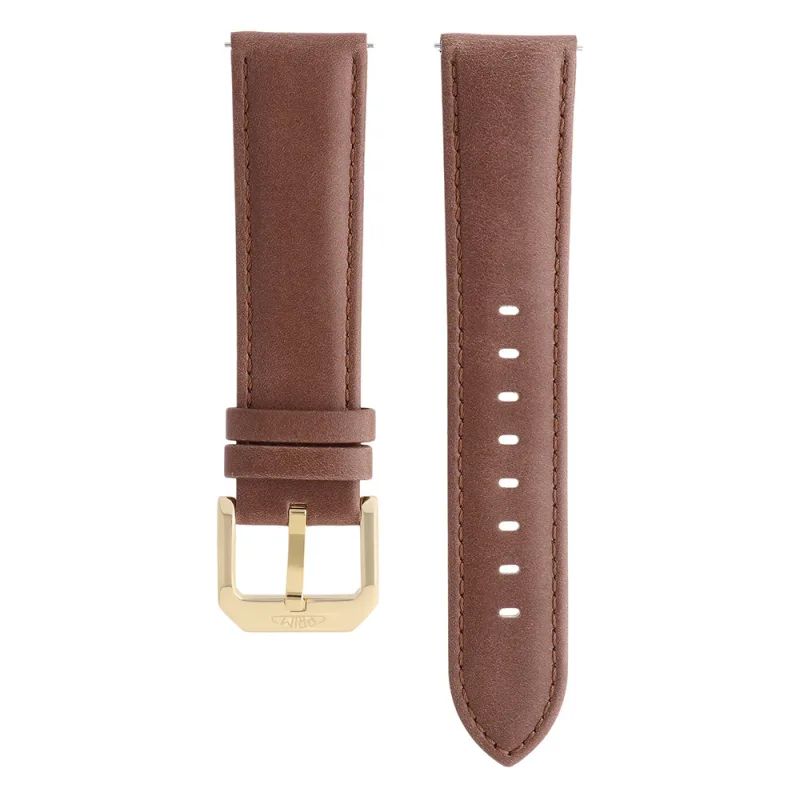 PRIM Kvalitní pánský kožený řemínek na hodinky RB.15888 (22 mm) - easy click - hnědý/zlatý