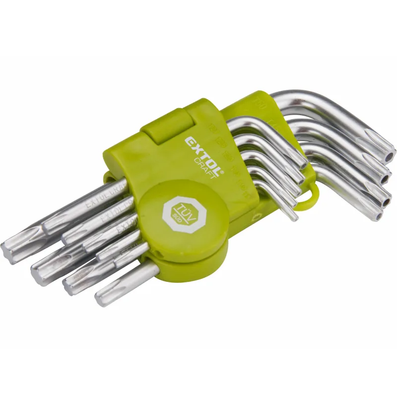Kľúče Torx s dierkou krátke, 9-dielna sada, T10-50, EXTOL CRAFT
