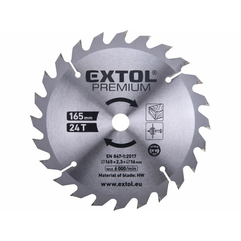Kotúč pílový s SK plátkami, 165x2,3x16mm, 24 zubov, EXTOL PREMIUM