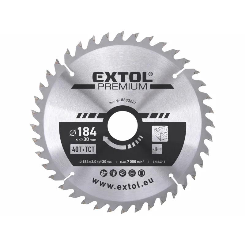 Kotúč pílový s SK plátkami, Ø184x3,2x30mm, 40z, EXTOL PREMIUM