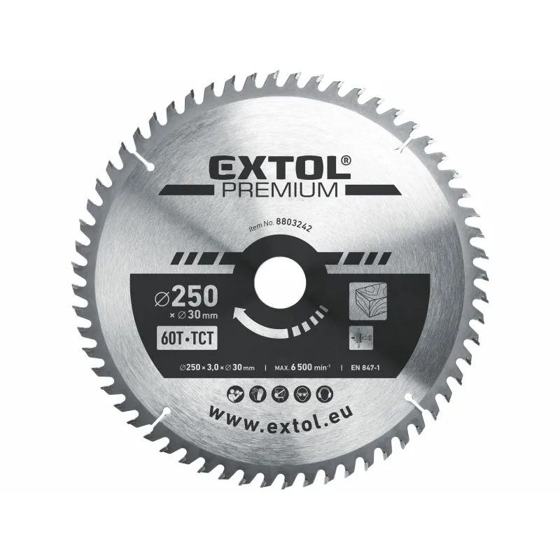 Kotúč pílový s SK plátkami, Ø250x3,2x30mm, 60z, EXTOL PREMIUM