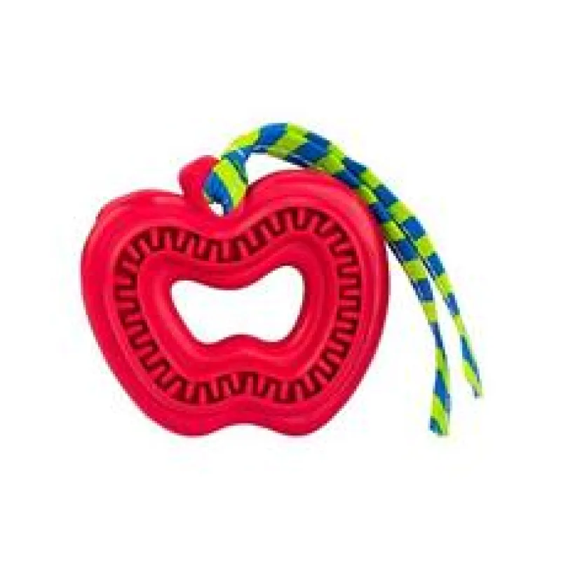 Dentální hračka jablko přírodní guma pro štěňata s látkovým střapcem HipHop 8cm