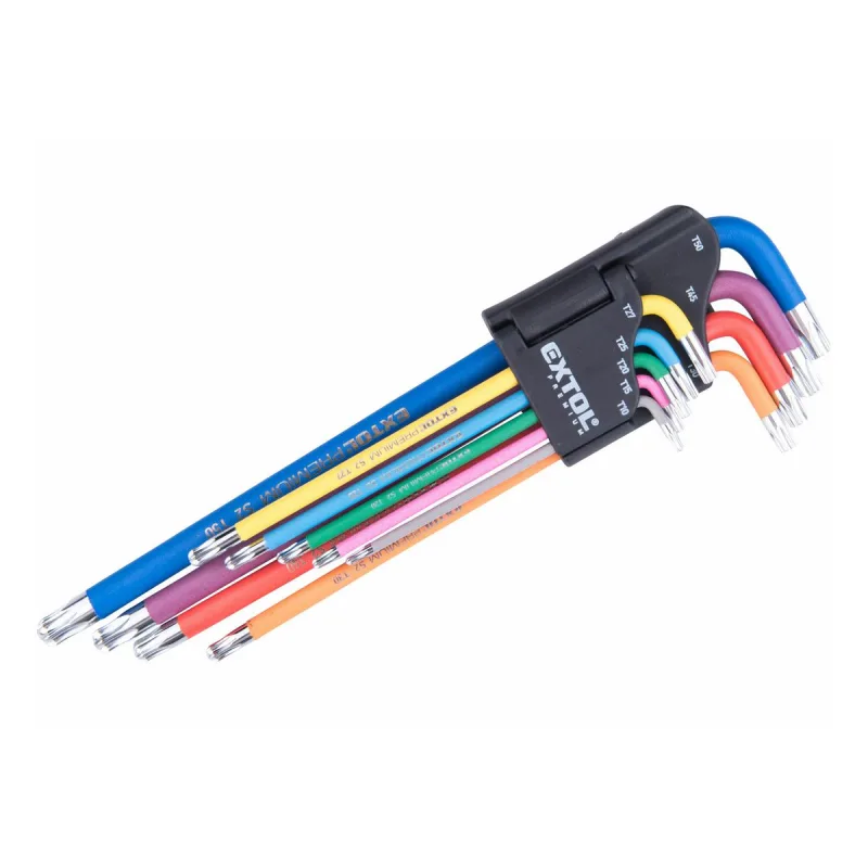 Kľúče Torx farebné predĺžené, 9ks, T10-T50mm, S2, EXTOL PREMIUM