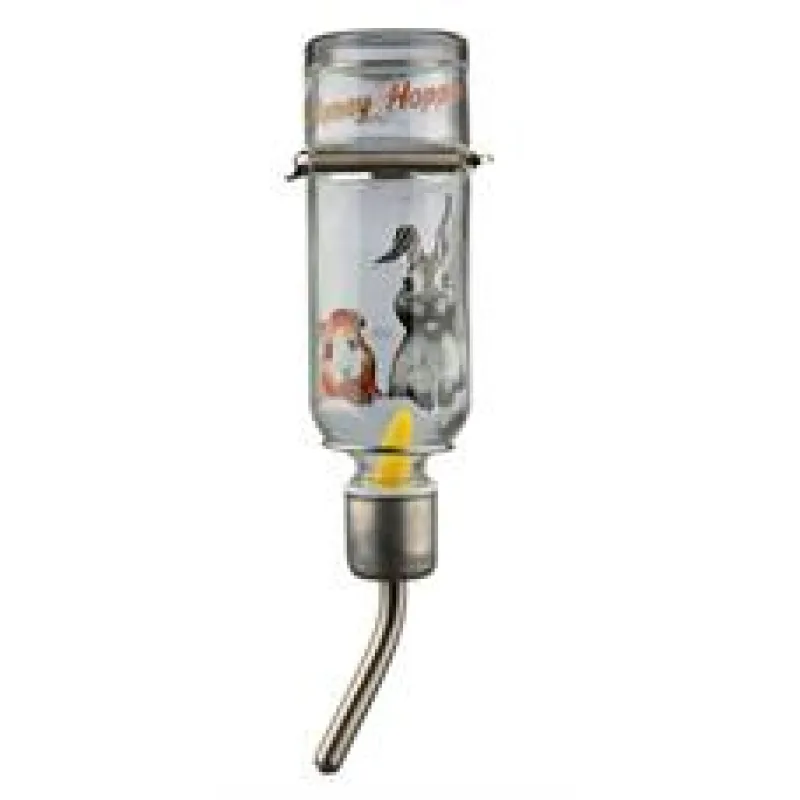 Skleněná napáječka s kovovým pítkem pro králíky 500 ml 1 ks