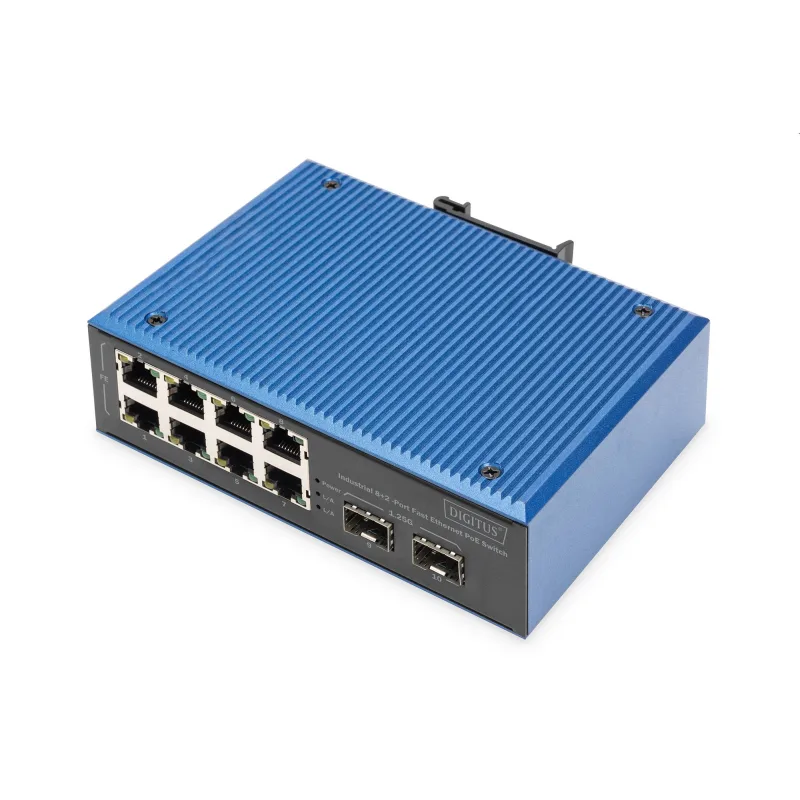 DIGITUS Industrial 8+2-Port Fast Ethernet PoE Switch 8 Port PoE FE RJ45,…