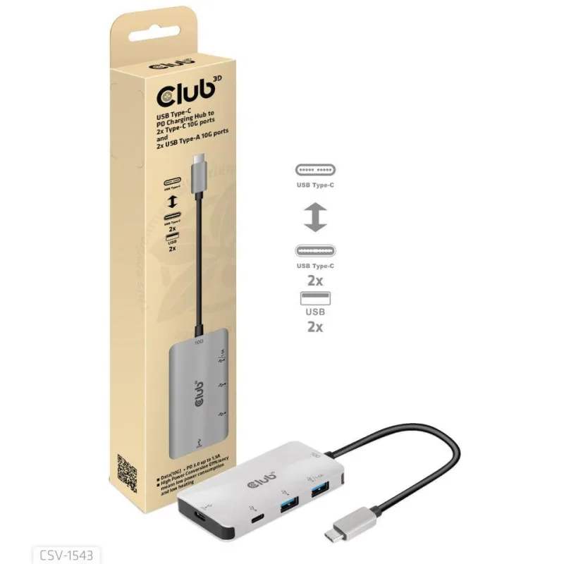 Club3D USB-C Gen2 PD hub pre 2x USB-C 10G porty a 2x USB-A 10G porty CSV…