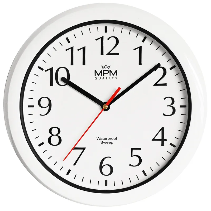 MPM Bílé kulaté netikající tiché hodiny sweep MPM E01.2535