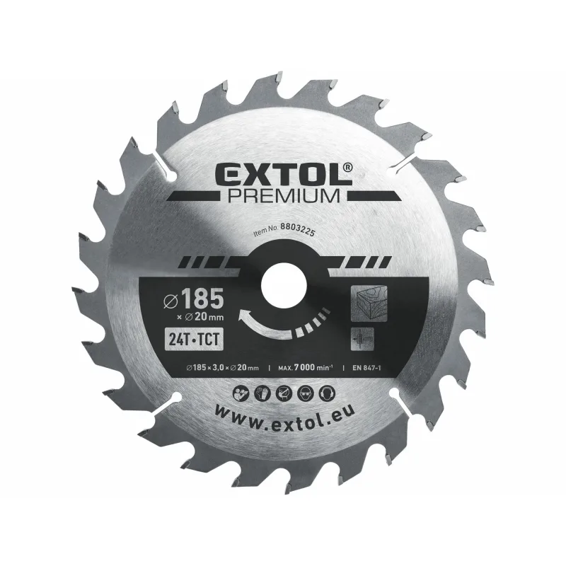 Kotúč pílový s SK plátkami, Ø185x3,2x20mm, 24z, EXTOL PREMIUM