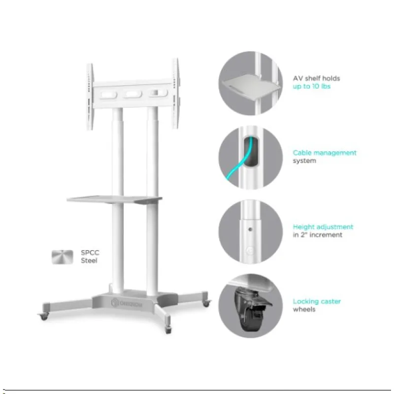 ONKRON mobilný TV stojan s 1 policou pre 32" - 65" do 50 kg, biela VESA:…