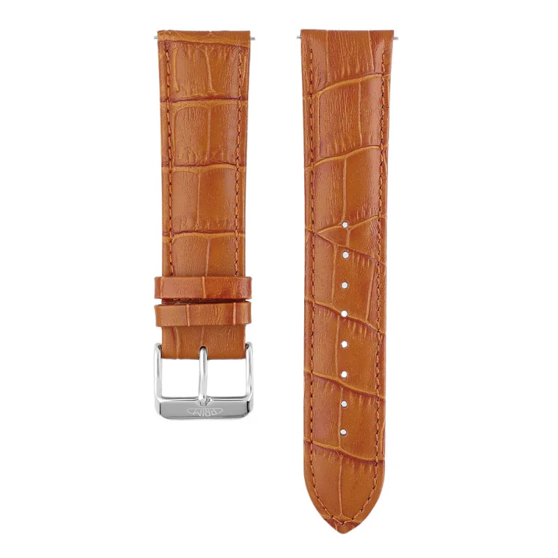 PRIM Kvalitní prošívaný kožený řemínek PRIM se vzorem aligátora RB.13228 (22 mm) - hnědý