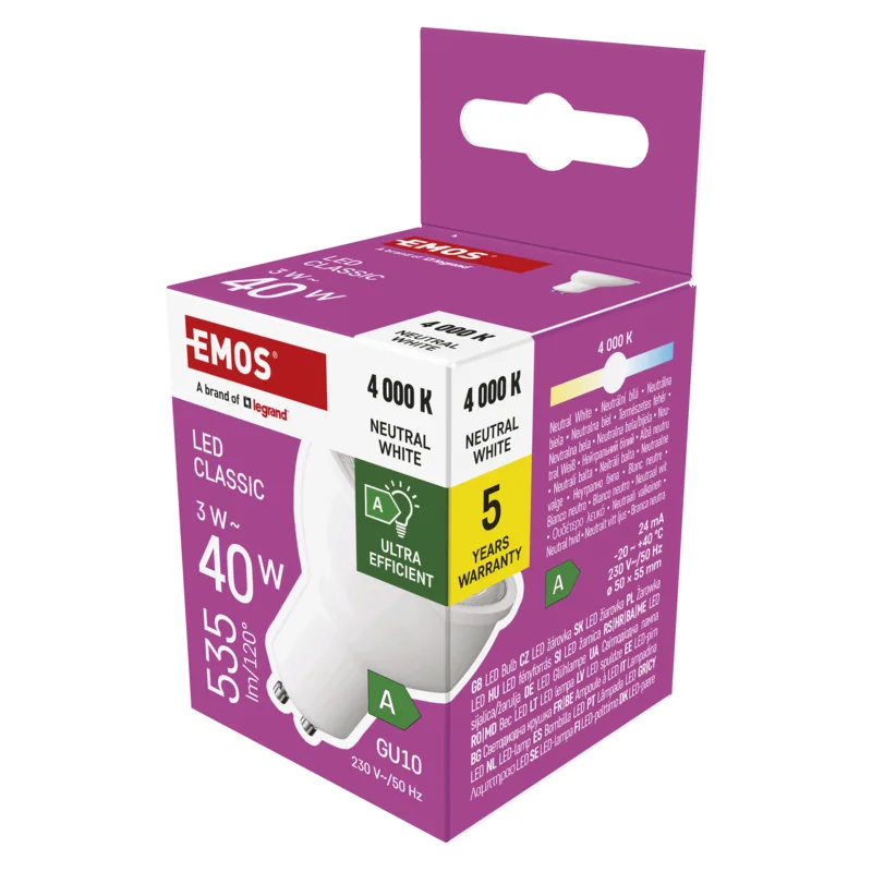EMOS LED CLS MR16 3W (40W) 535lm GU10 NW A CLASS 1525730423