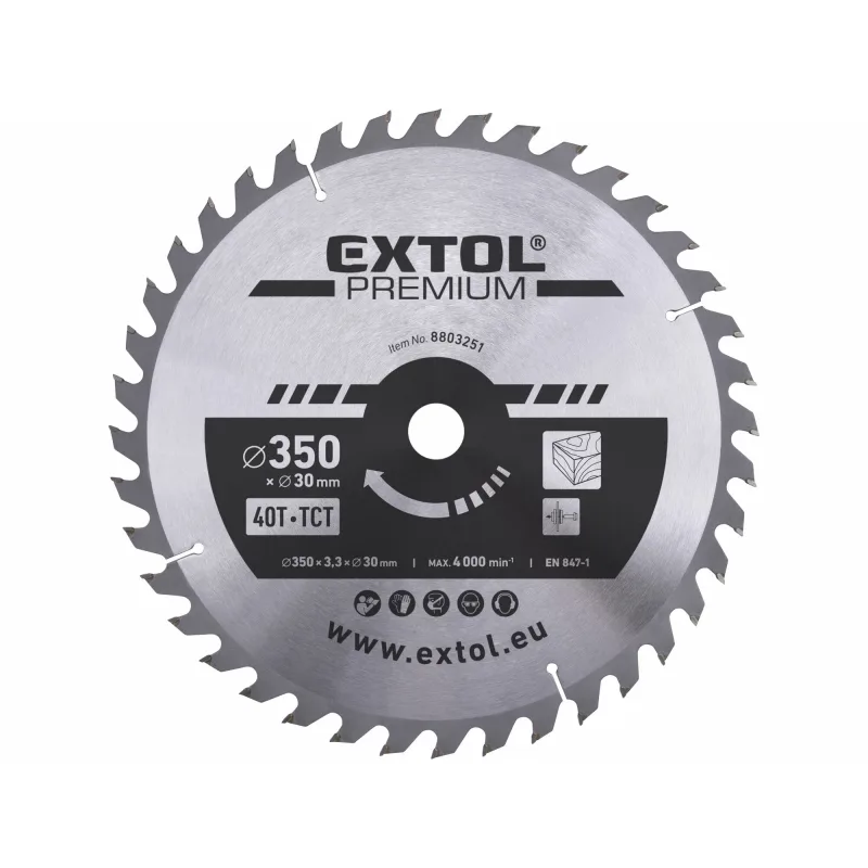 Kotúč pílový s SK plátkami, Ø350x3,5x30mm, 40z, EXTOL PREMIUM