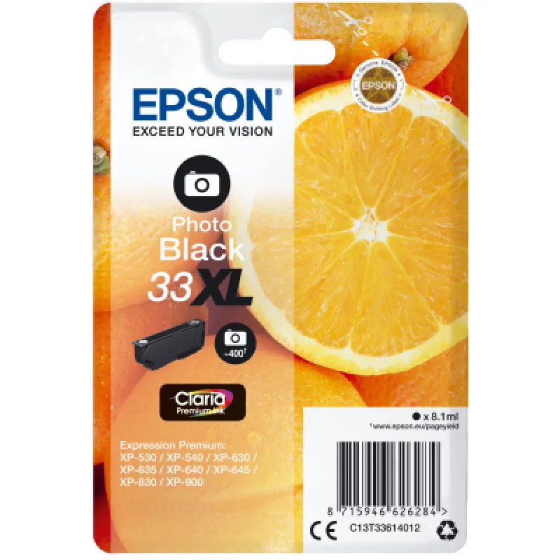 Epson Singlepack Photo Black 33XL Claria Prem. Ink C13T33614012