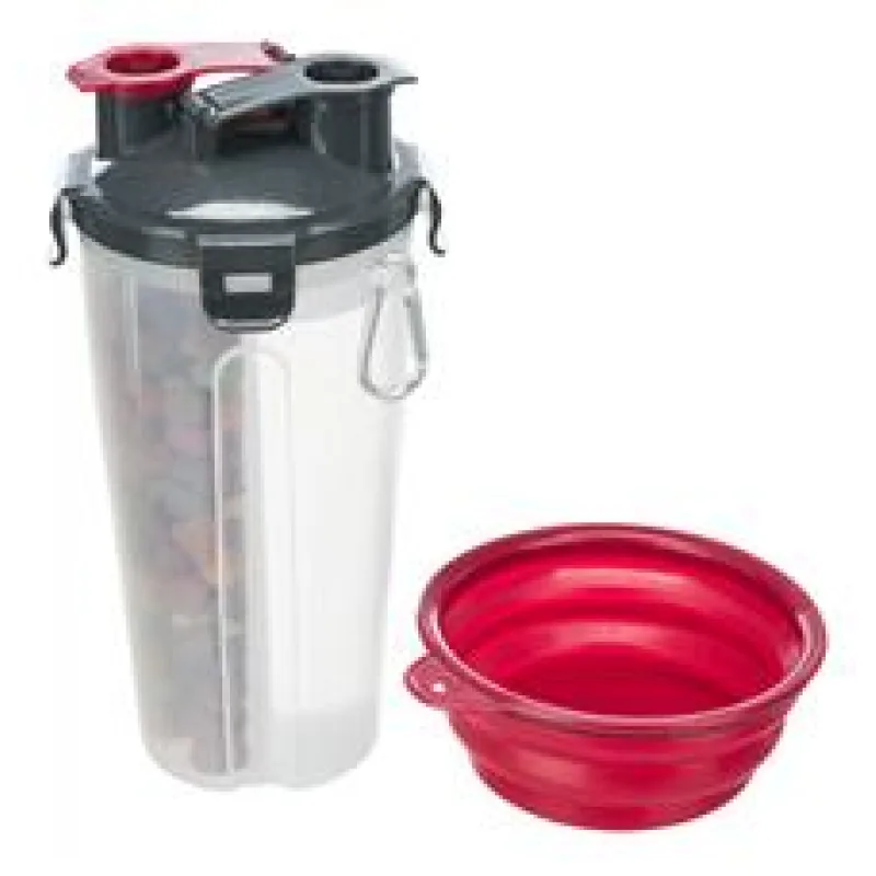 Cestovní zásobník na vodu a krmivo, včetně misky, 2 × 0.35 l/ø11 × 23 cm 1 ks