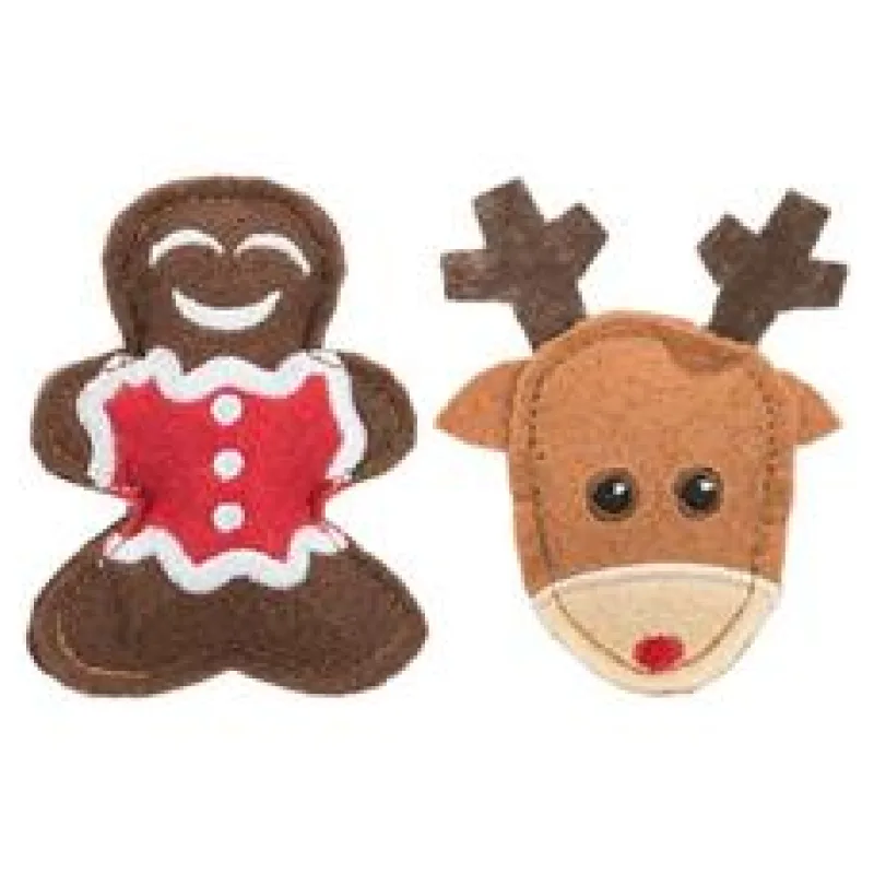 Xmas figure set - sada 2 vánočních hraček sob a perníček, 8 cm, filc 1 sada
